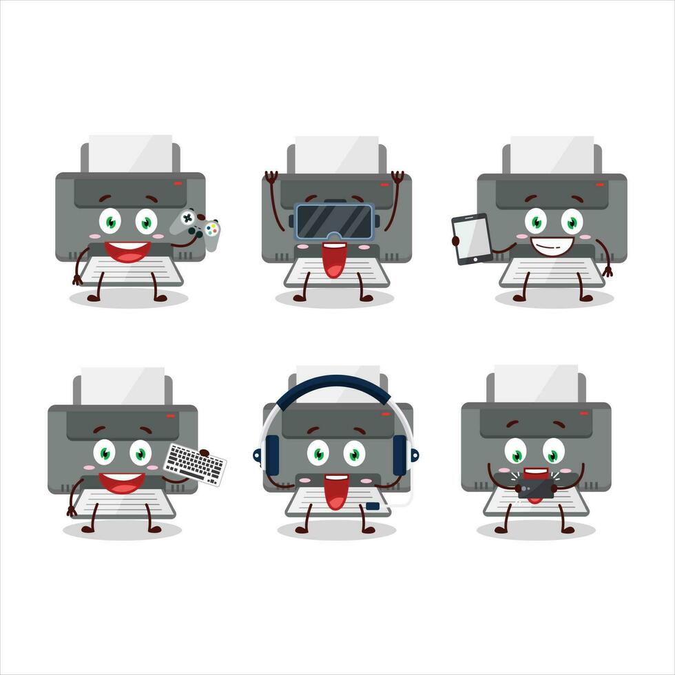 Printer cartoon character are playing games with various cute emoticons vector