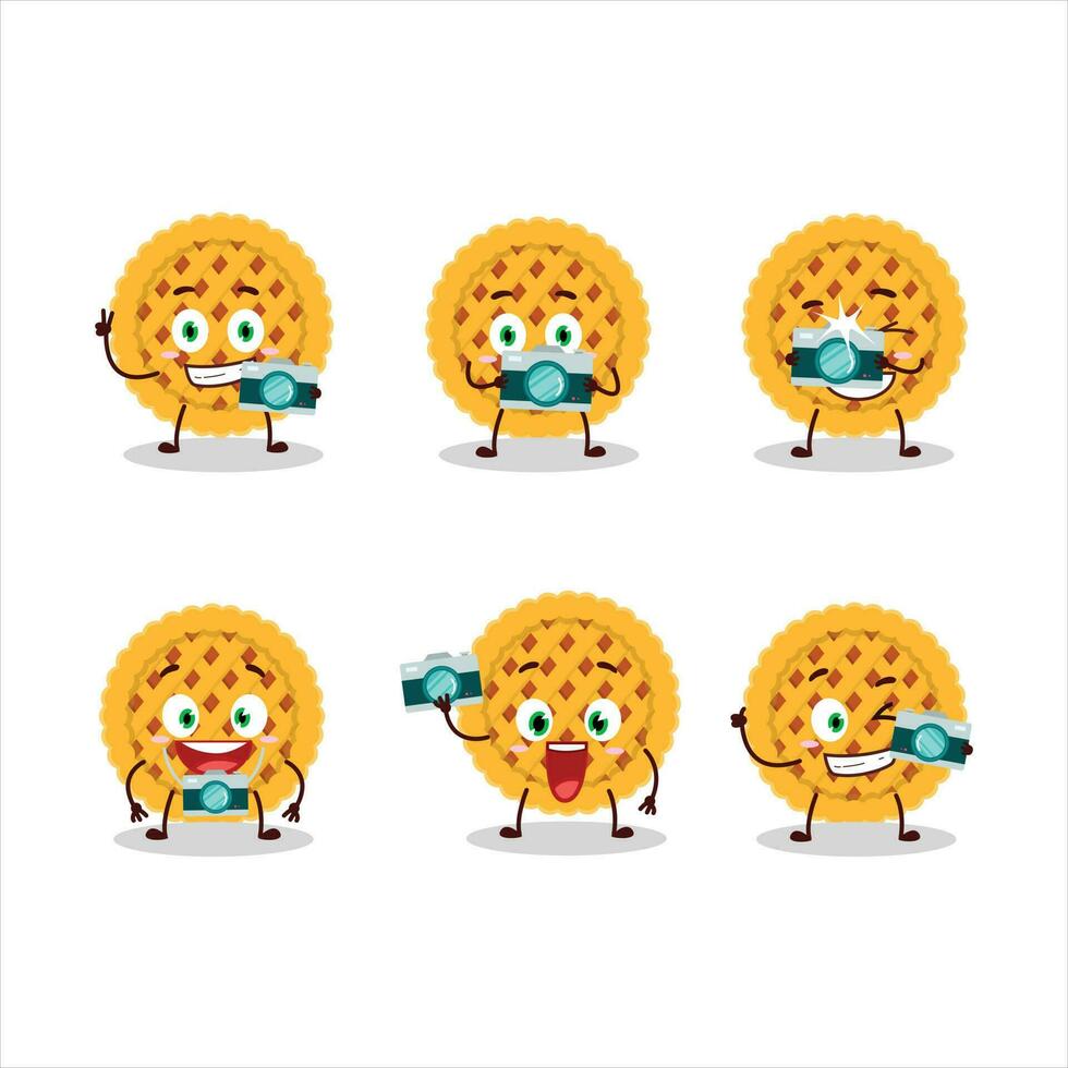 Photographer profession emoticon with pumpkin pie cartoon character vector