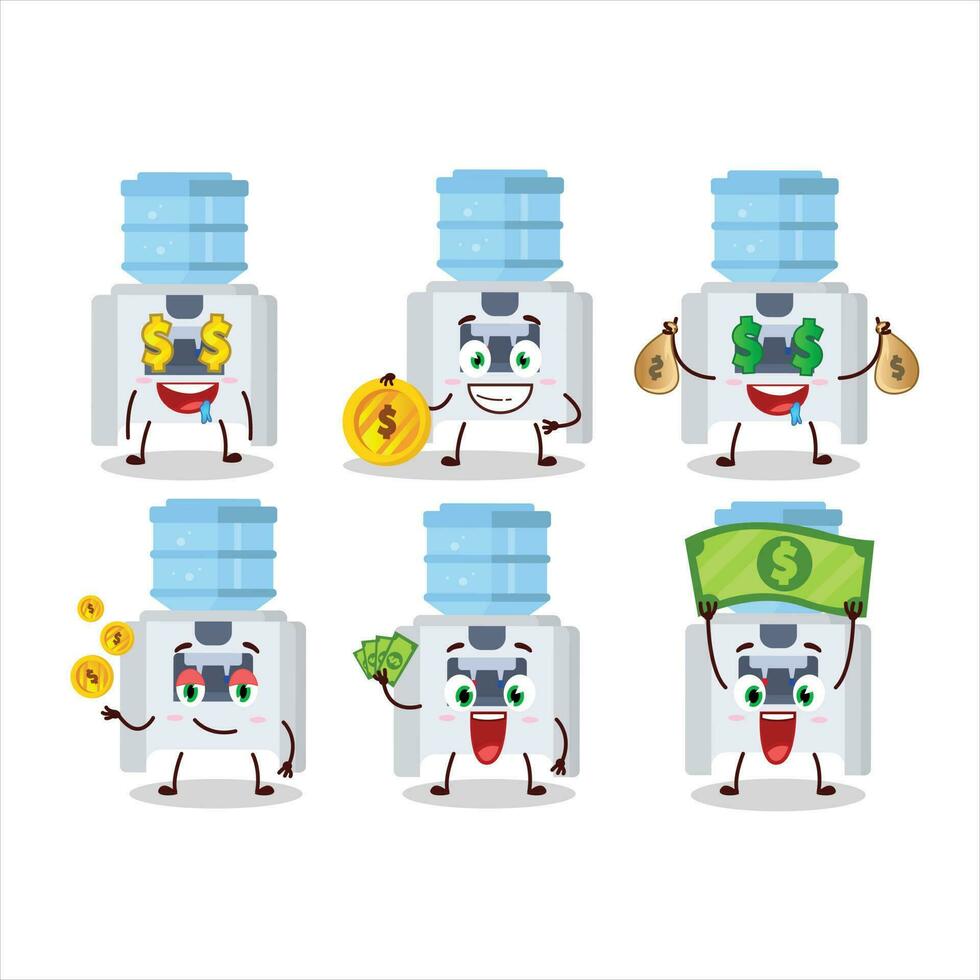 Water cooler cartoon character with cute emoticon bring money vector