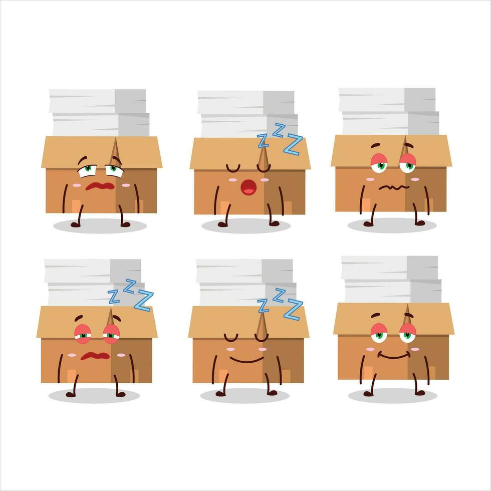 Cartoon character of office boxes with paper with sleepy expression vector