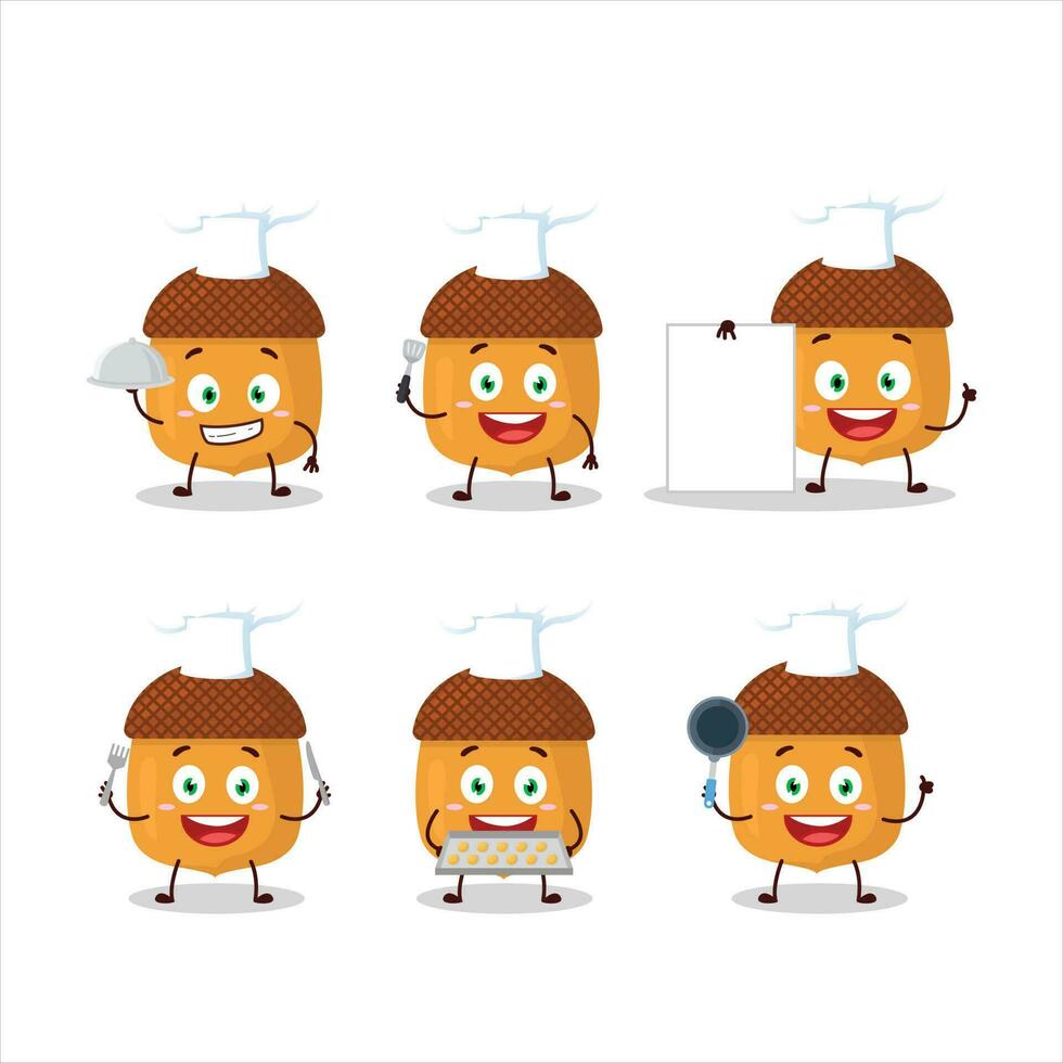 Cartoon character of walnuts with various chef emoticons vector