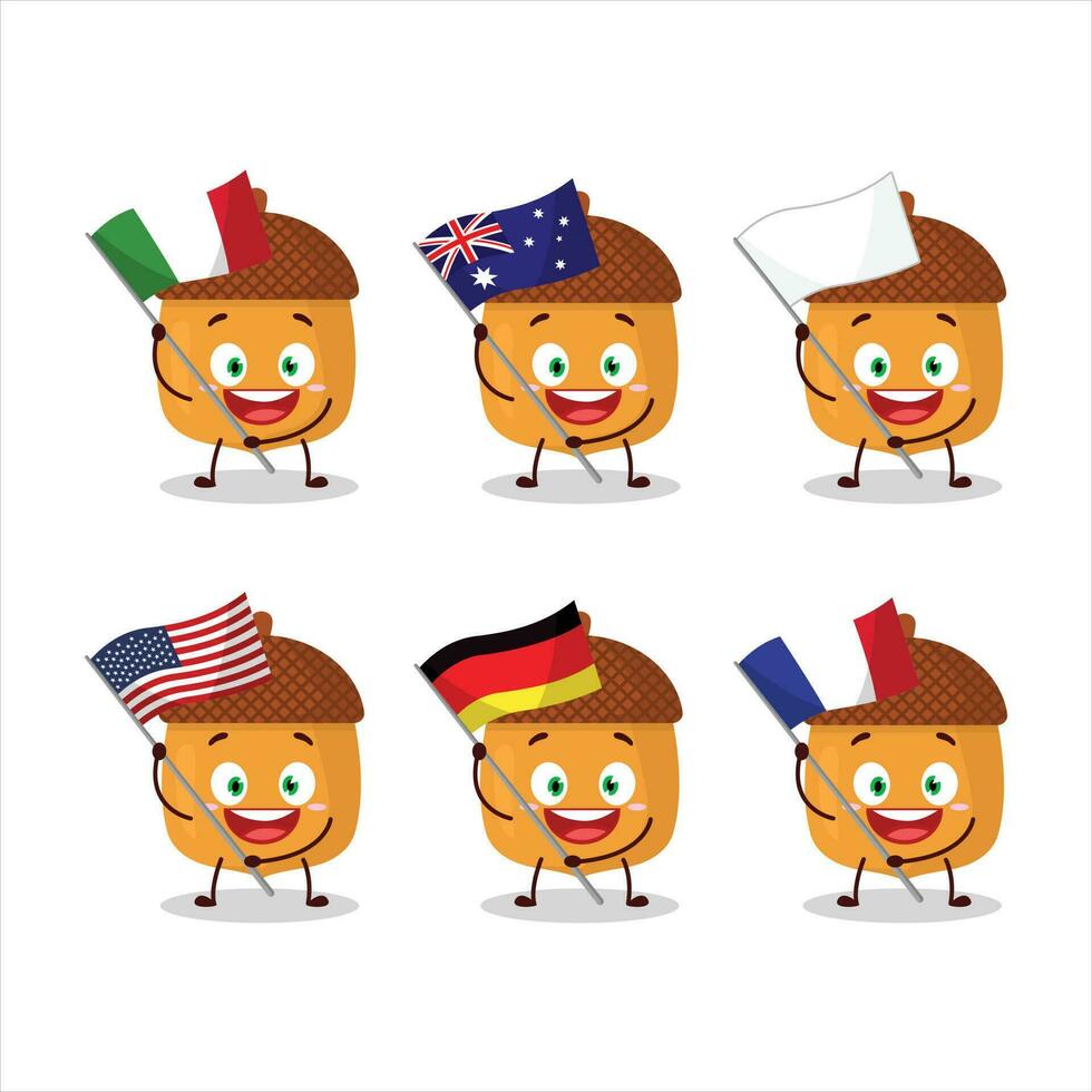 Walnuts cartoon character bring the flags of various countries vector