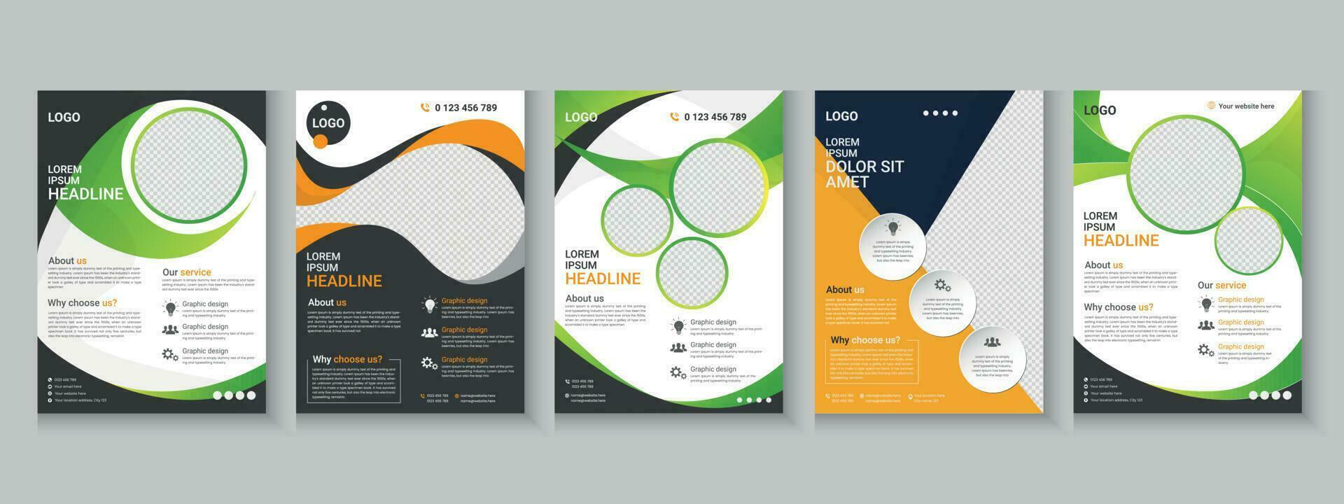 Flyer collection, flyer bundle, flyer set, brochure set, annual report, company profile, digital marketing layout, booklet brochure template design with mockup vector