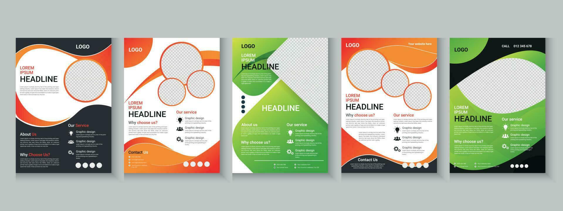 Flyer collection, flyer bundle, flyer set, brochure set, annual report, company profile, digital marketing layout, booklet brochure template design with mockup vector