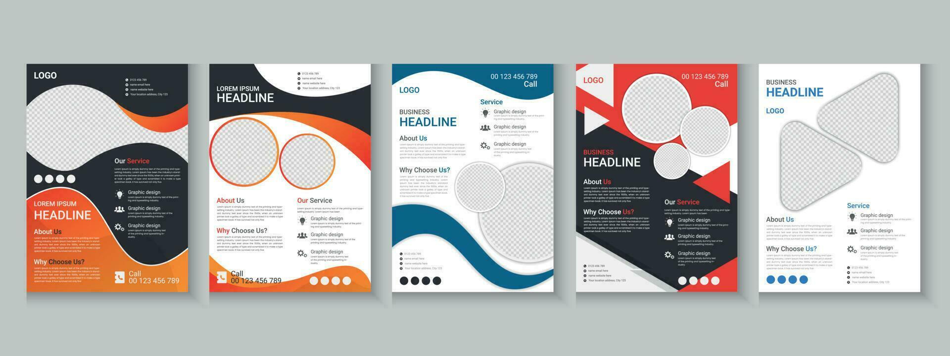 Flyer collection, flyer bundle, flyer set, brochure set, annual report, company profile, digital marketing layout, booklet brochure template design with mockup vector