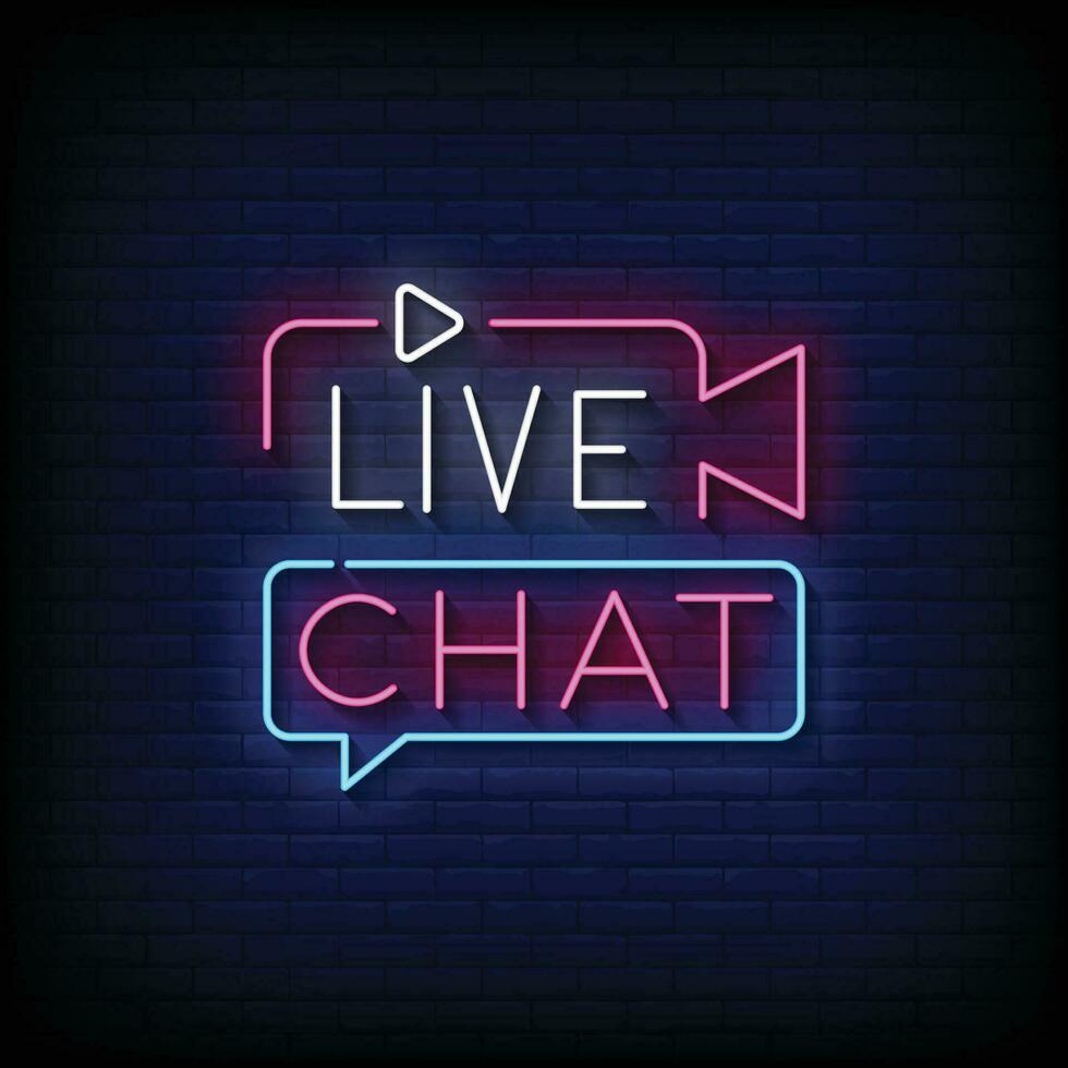 Neon Sign live chat with brick wall background vector 24135987 Vector
