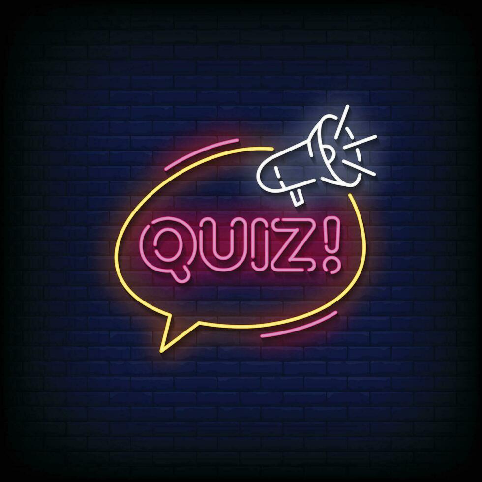 Neon Sign quiz with brick wall background vector