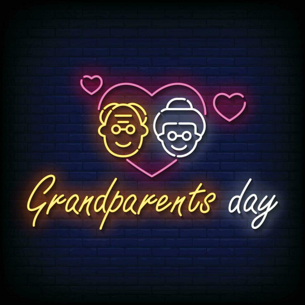 Neon Sign grandparents day with brick wall background vector