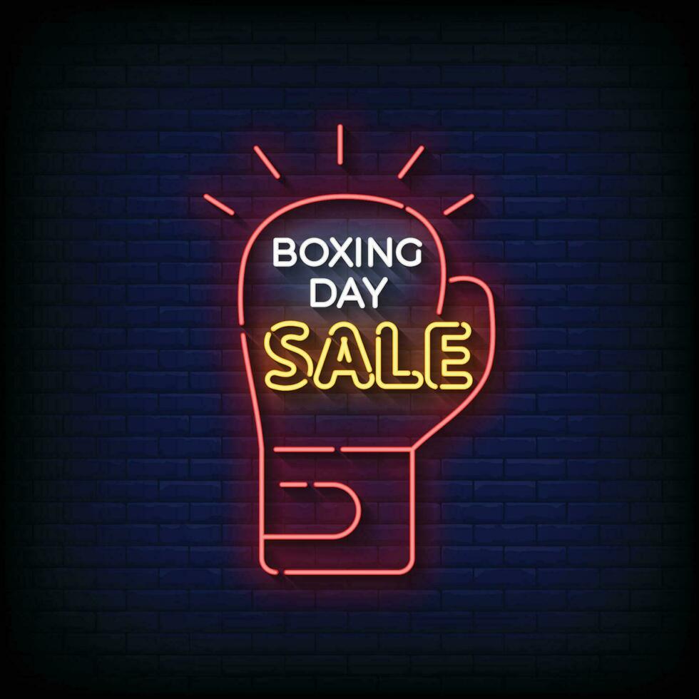 Neon Sign boxing day sale with brick wall background vector