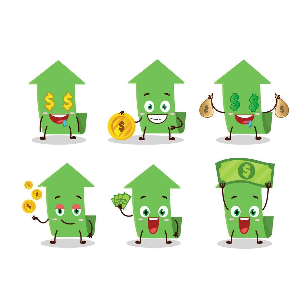 flecha arriba dibujos animados personaje con linda emoticon traer dinero vector