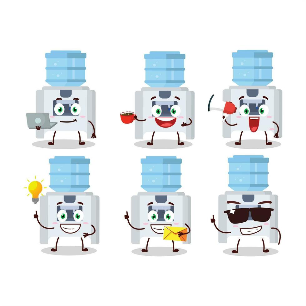 Water cooler cartoon character with various types of business emoticons vector