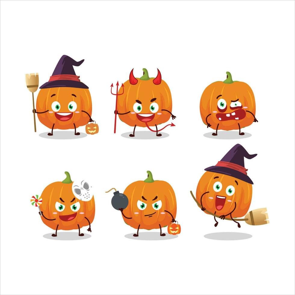 Víspera de Todos los Santos expresión emoticones con dibujos animados personaje de naranja calabaza vector