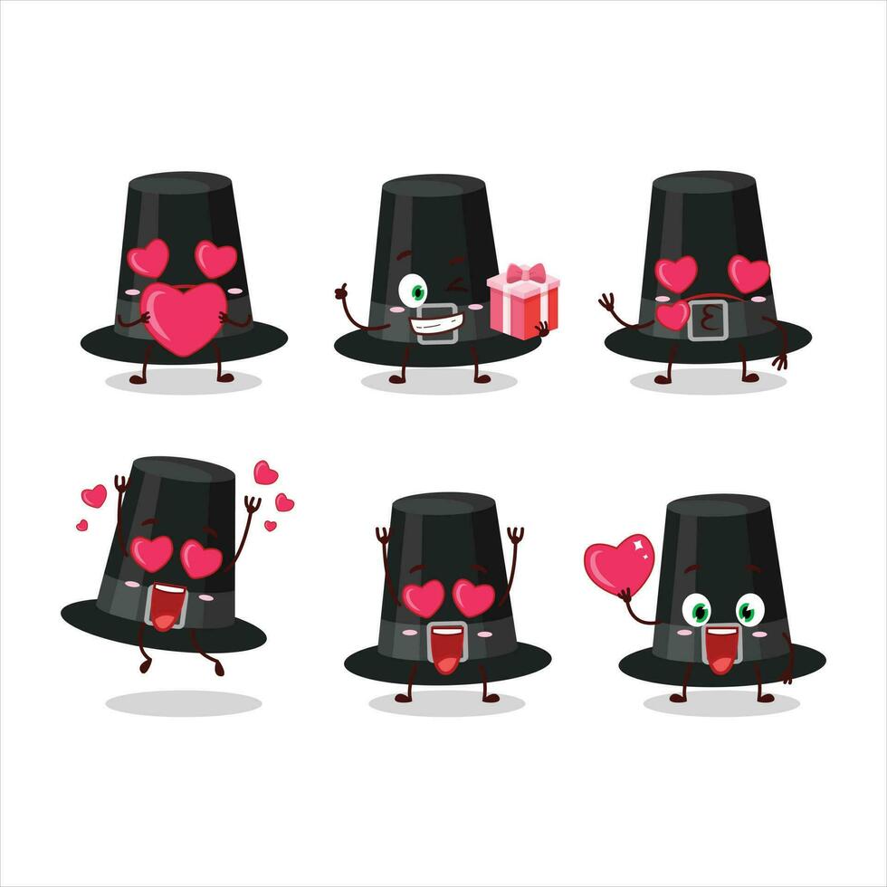 negro peregrinos sombrero dibujos animados personaje con amor linda emoticon vector