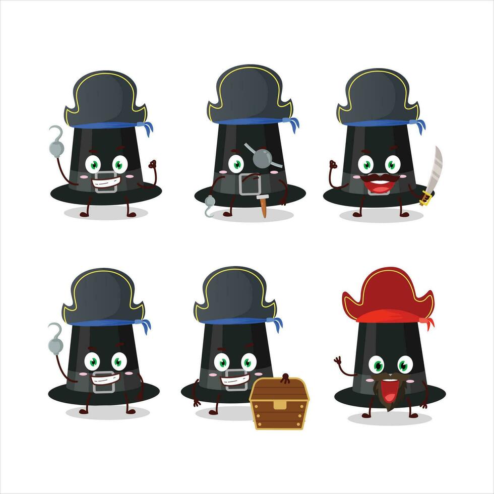 Cartoon character of black pilgrims hat with various pirates emoticons vector