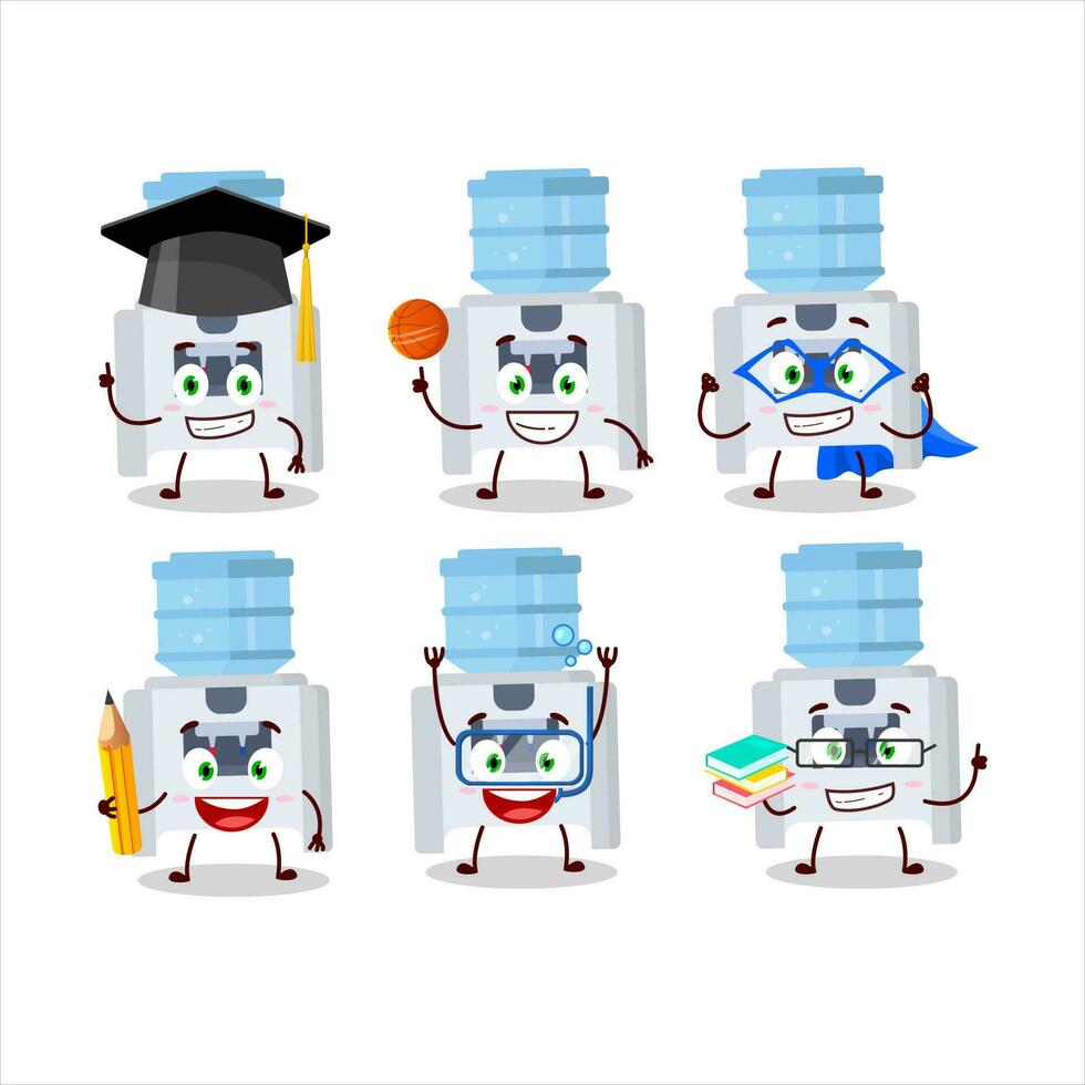 School student of water cooler cartoon character with various expressions vector