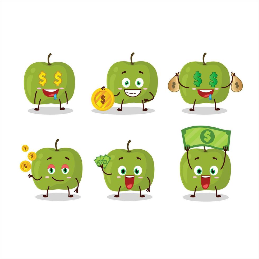 verde manzana dibujos animados personaje con linda emoticon traer dinero vector