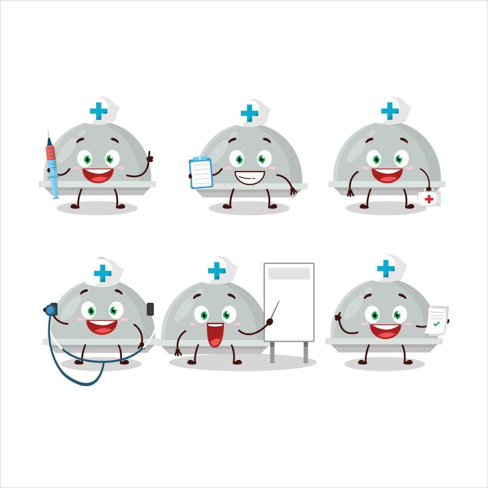 médico profesión emoticon con plata campana de cristal dibujos animados personaje vector