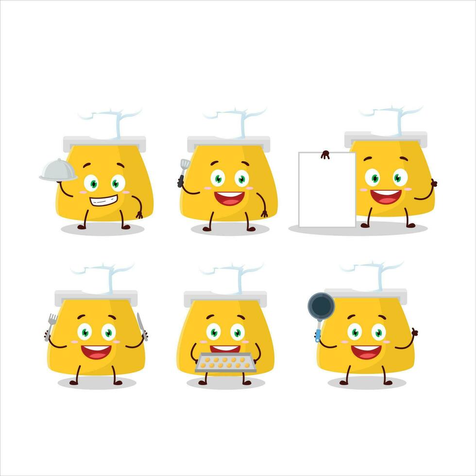 dibujos animados personaje de moneda bolso con varios cocinero emoticones vector