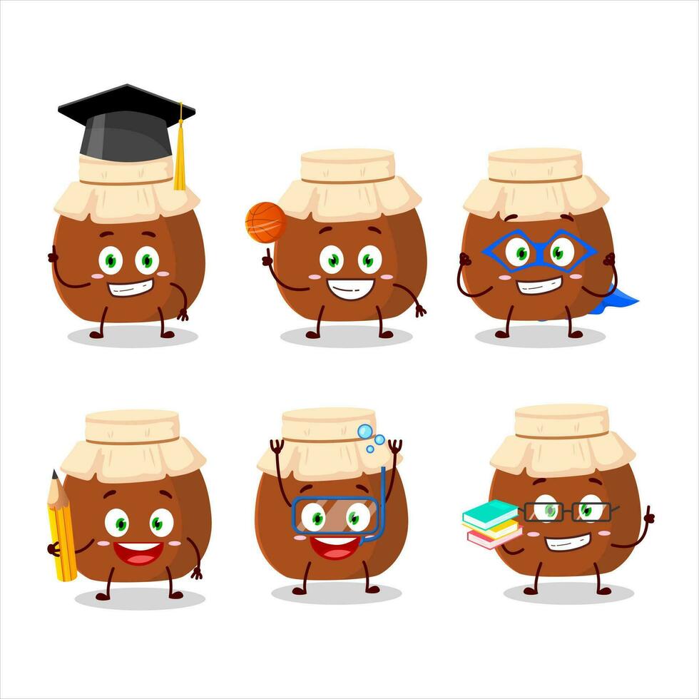 School student of brown honey jar cartoon character with various expressions vector
