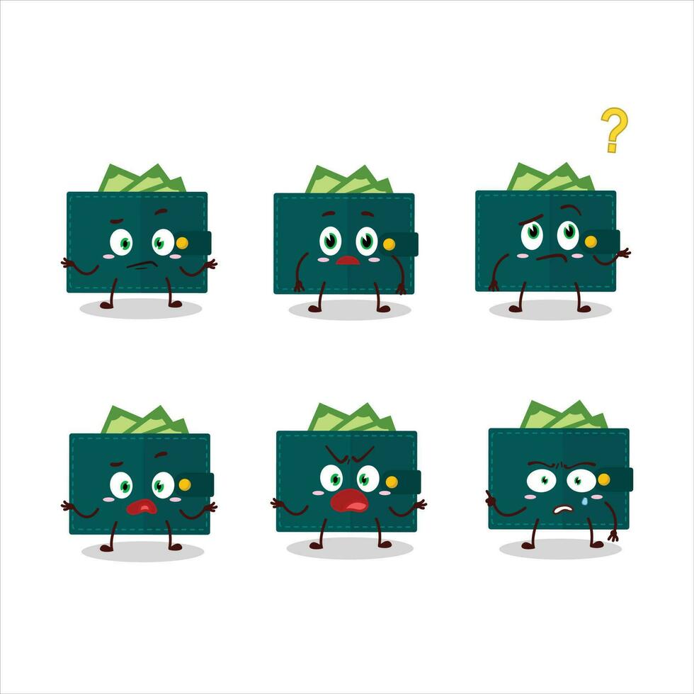 Cartoon character of green wallet with what expression vector