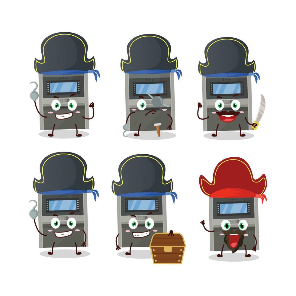 Cartoon character of atm machine with various pirates emoticons vector