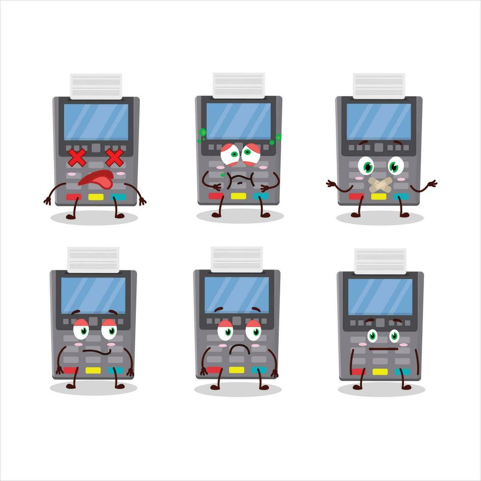 Grey payment terminal cartoon character with nope expression vector