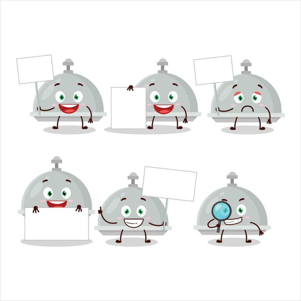 Silver cloche cartoon character bring information board vector