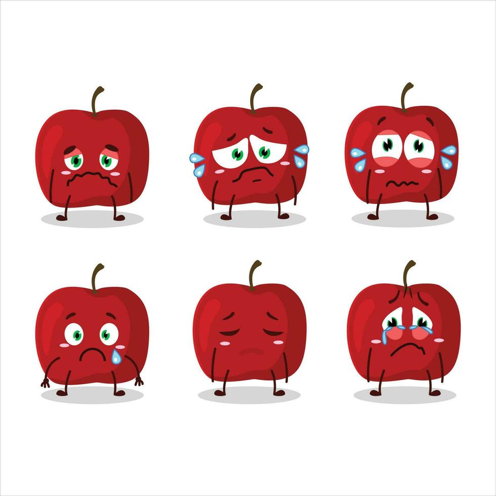 rojo manzana dibujos animados personaje con triste expresión vector