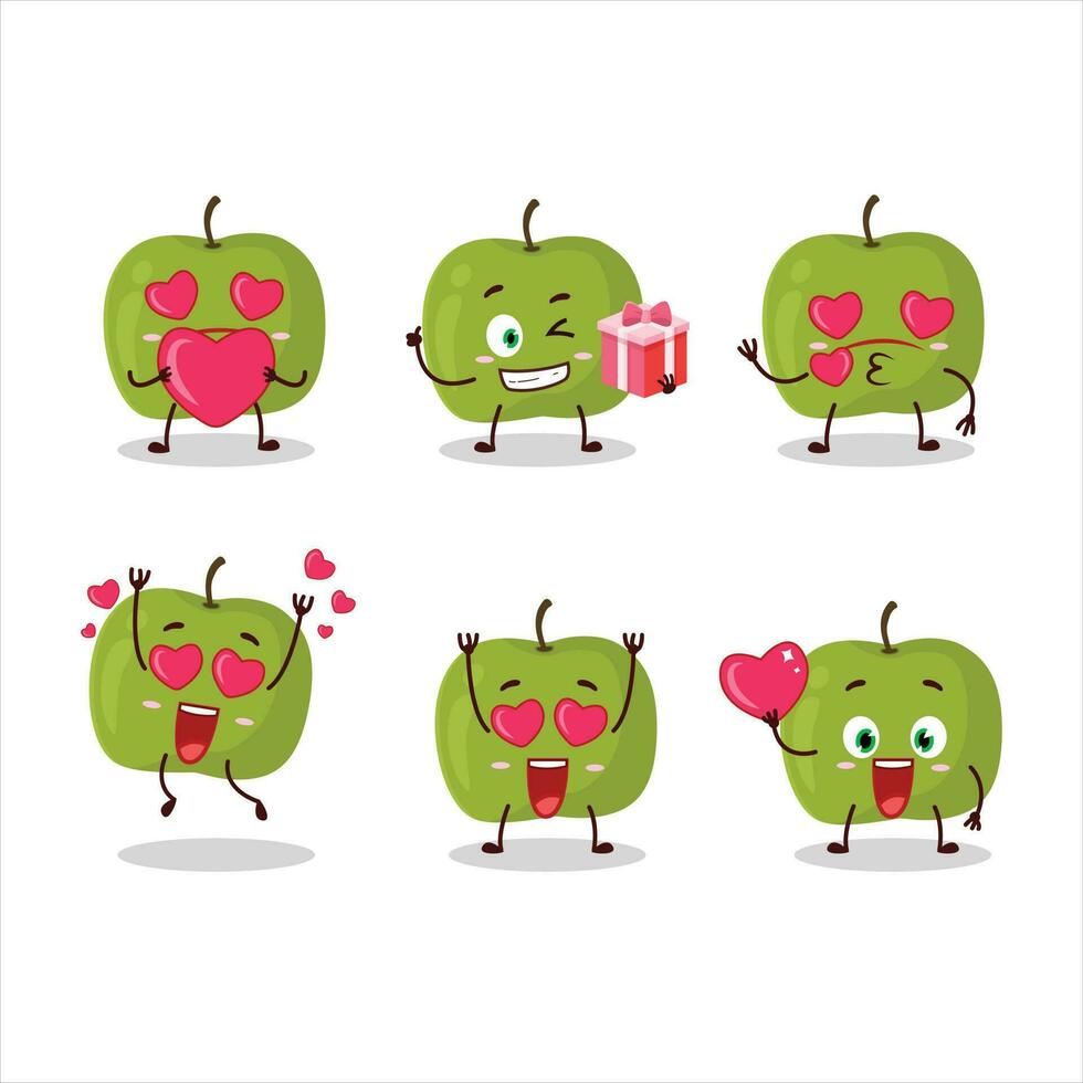 verde manzana dibujos animados personaje con amor linda emoticon vector