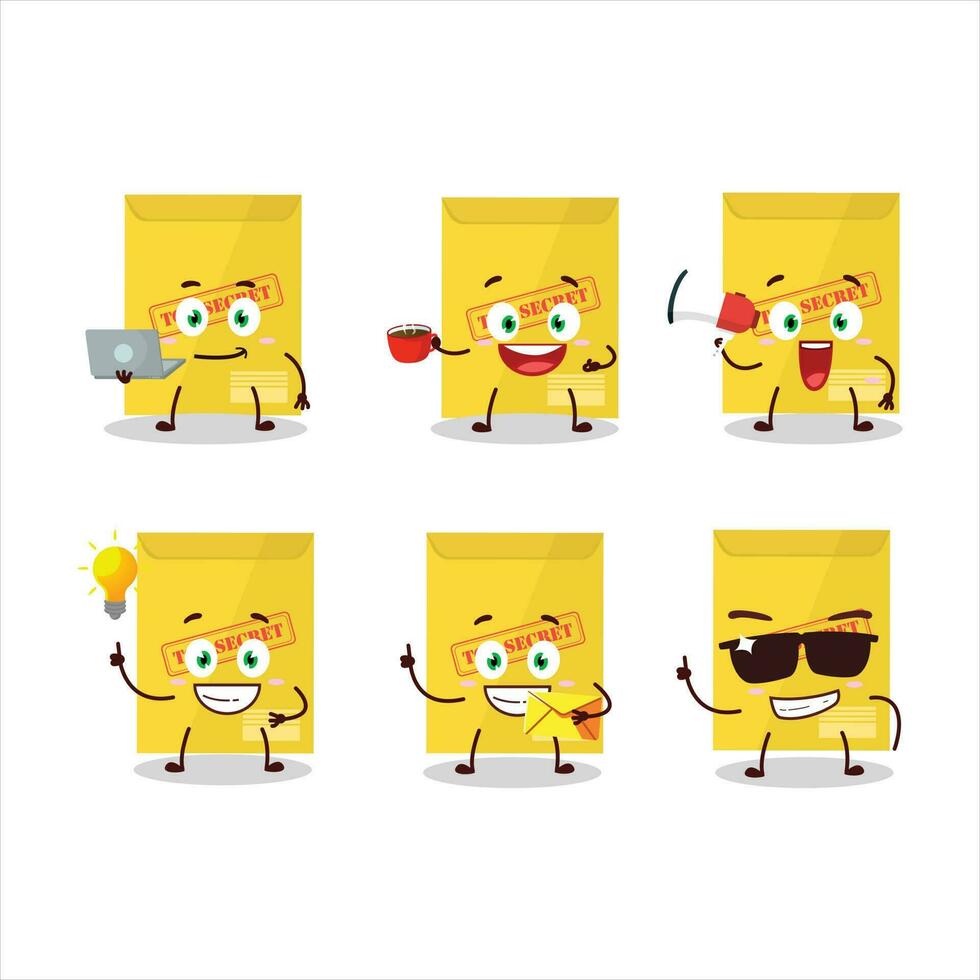 Secret document cartoon character with various types of business emoticons vector