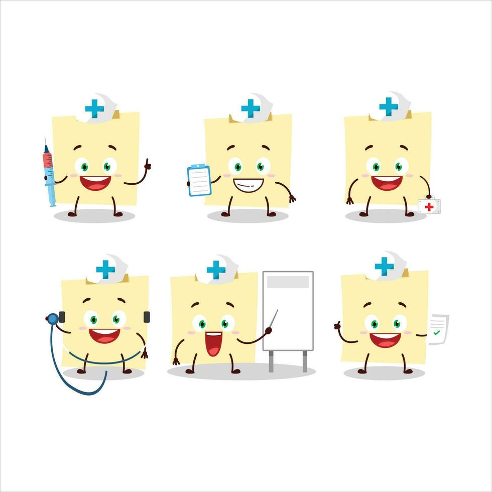 Doctor profession emoticon with pale yellow sticky notes cartoon character vector