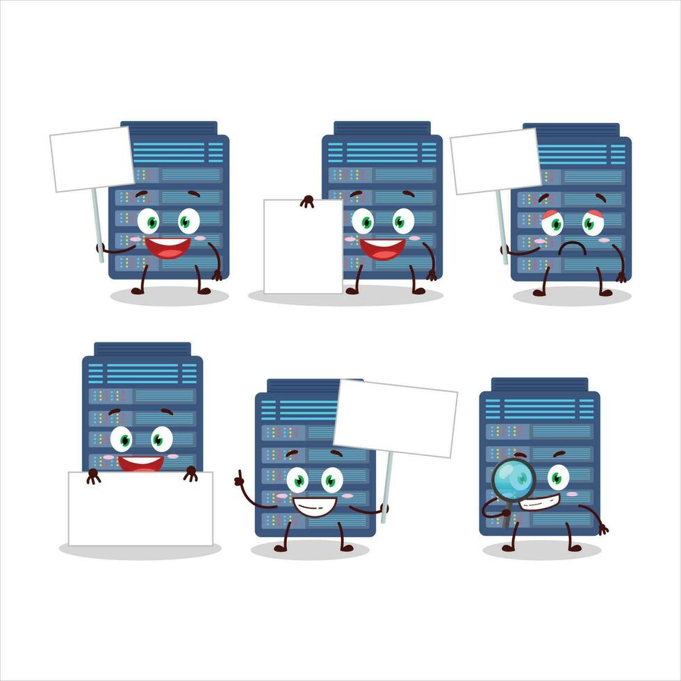 Server cloud cartoon character bring information board vector