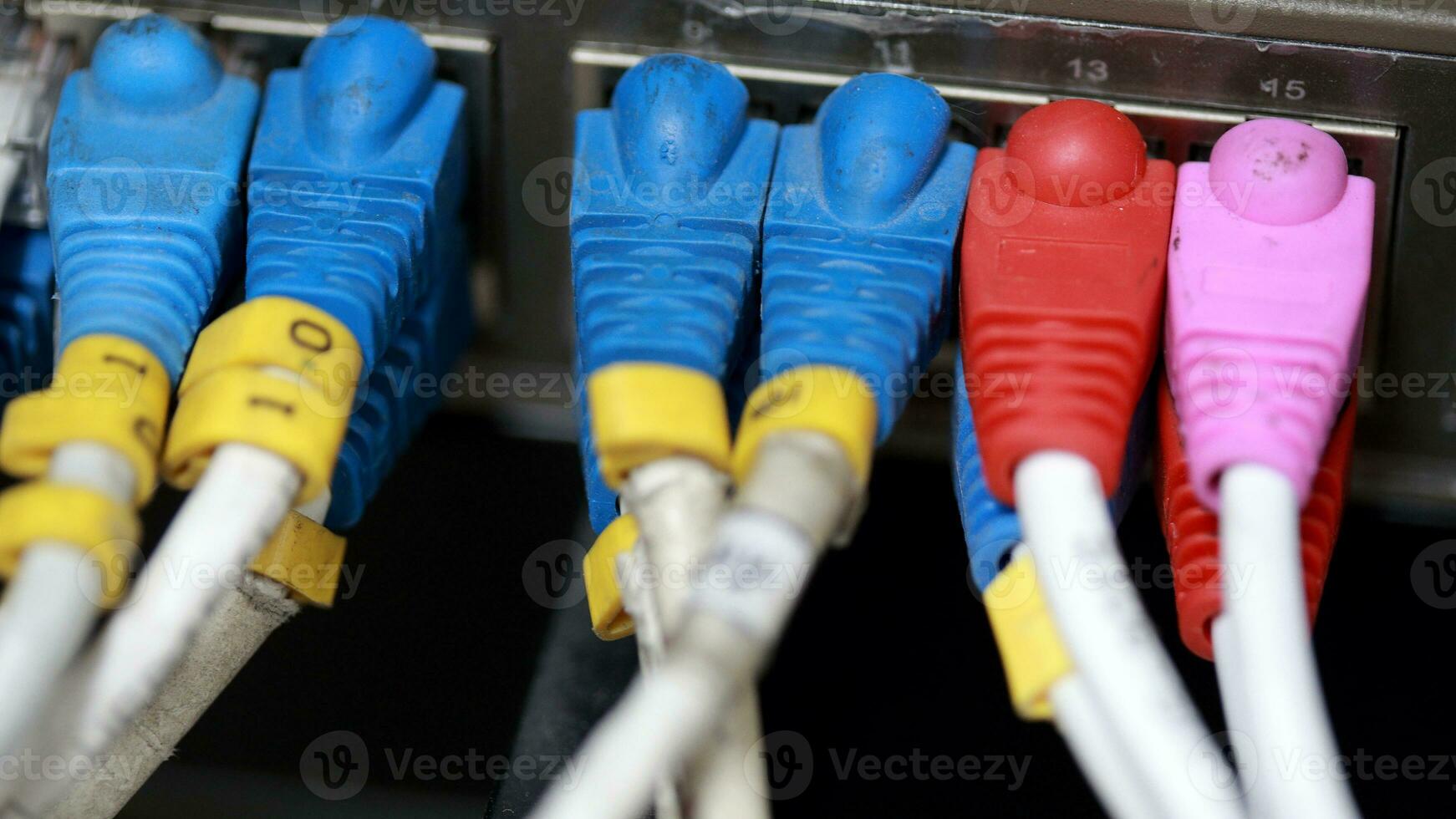 Technology center network server room with UTP Network cables photo