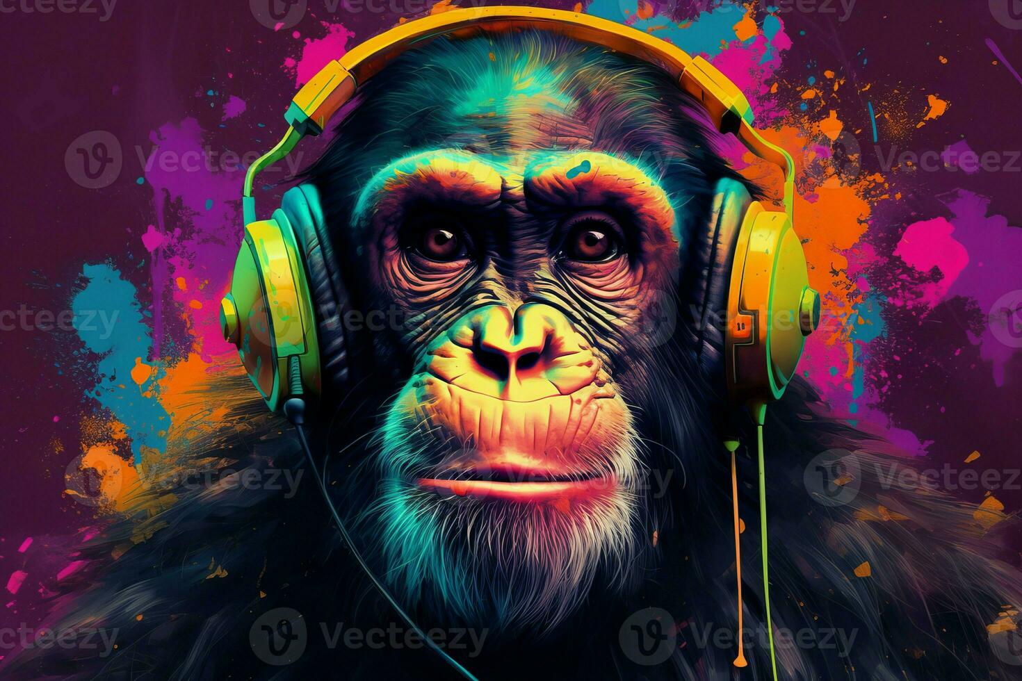 Monkey headphones color. Generate Ai photo