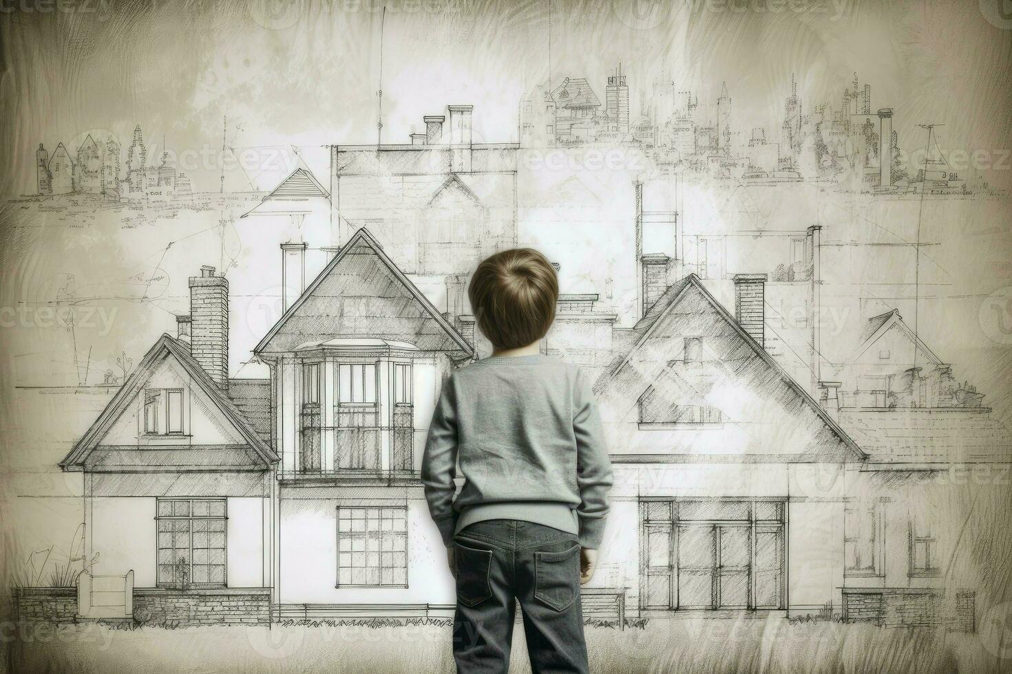 Architect house plan child boy. Generate AI photo