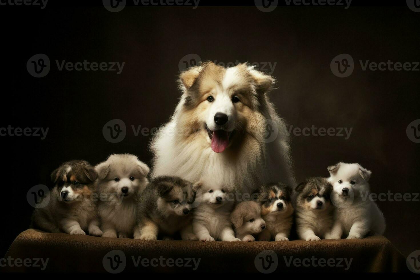 Dog mother with funny puppies. Generate Ai photo