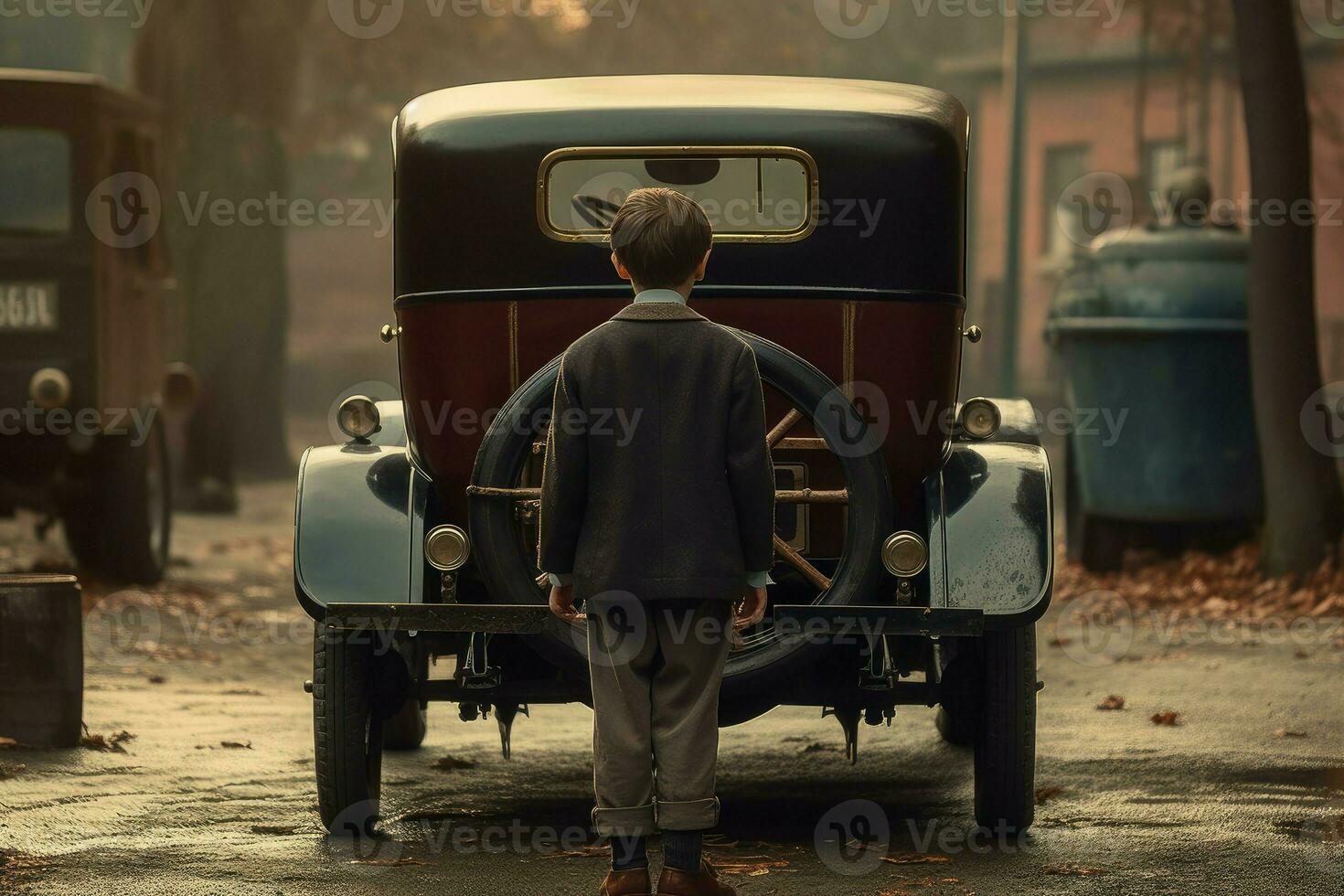 americano chico esperando coche. generar ai foto