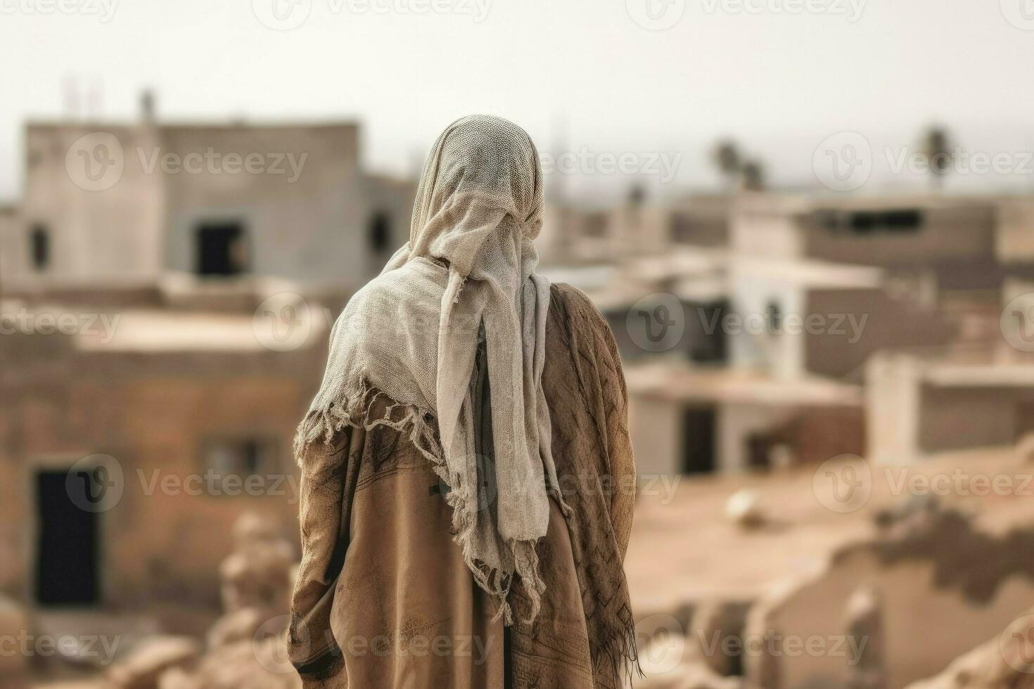 Old arab village desert. Generate Ai photo
