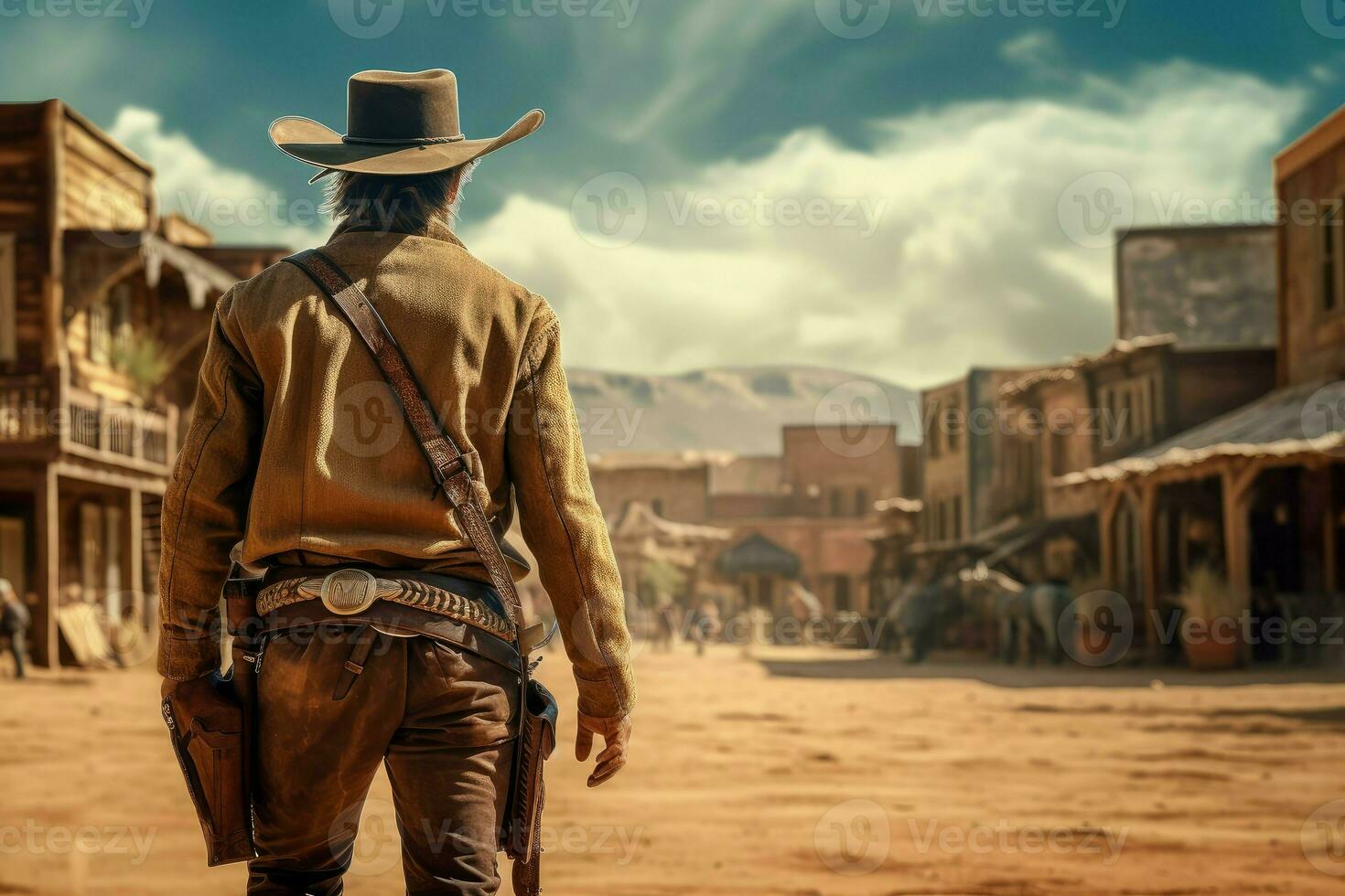 Cowboy wild west town view. Generate Ai photo