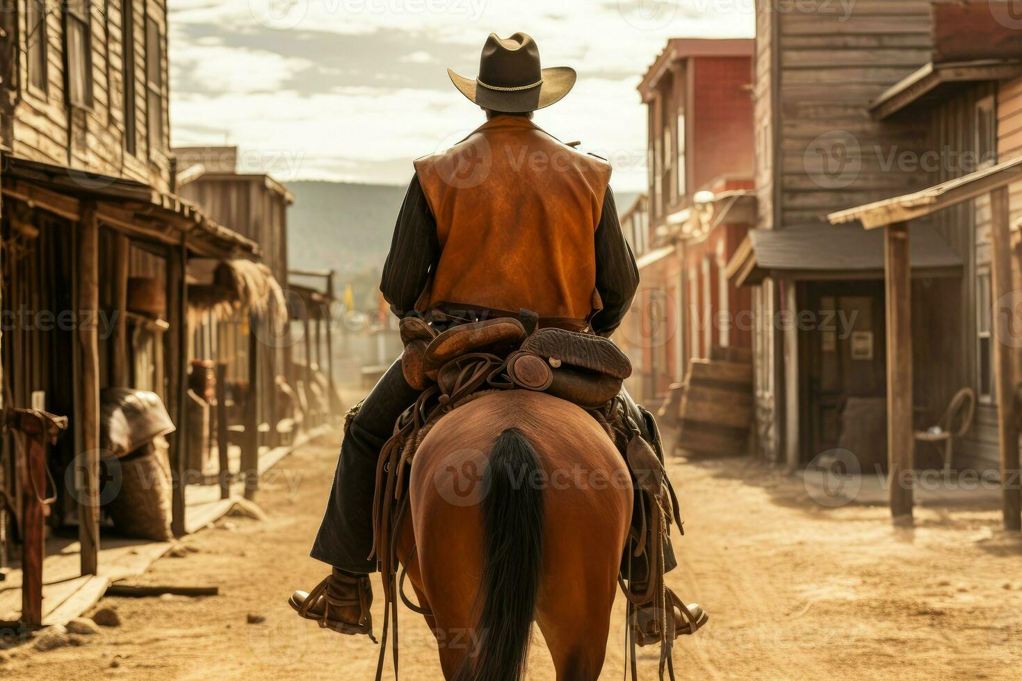 Cowboy horse ride wild west. Generate Ai photo