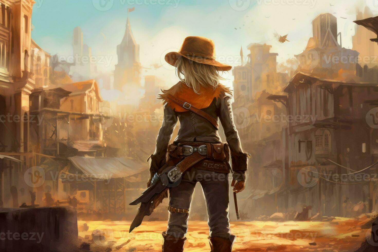 Cowboy child girl wild west. Generate Ai photo