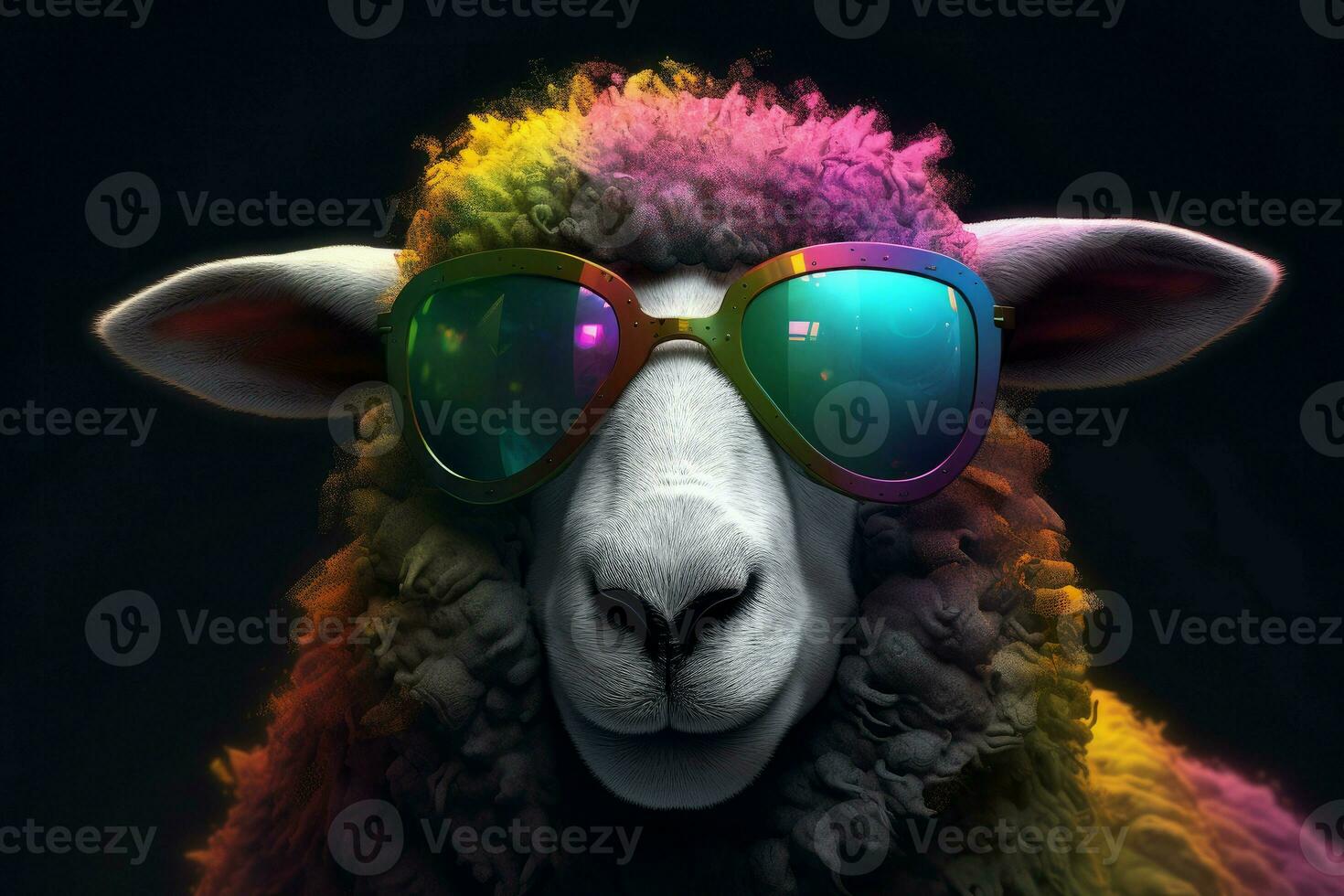 Sheep colorful glasses animal. Generate AI photo