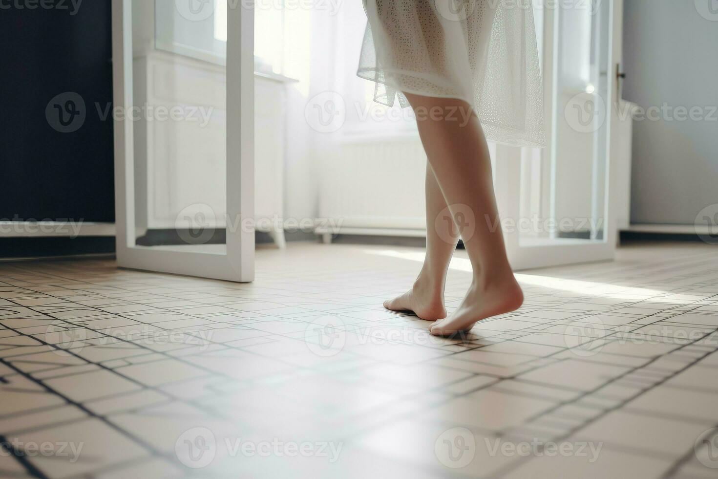 mujer parquet piernas habitación. generar ai foto