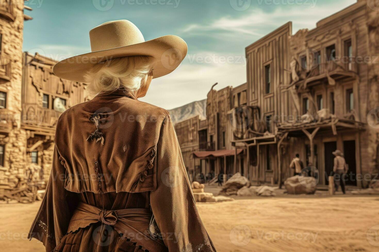 Cowboy old woman wild west. Generate Ai photo