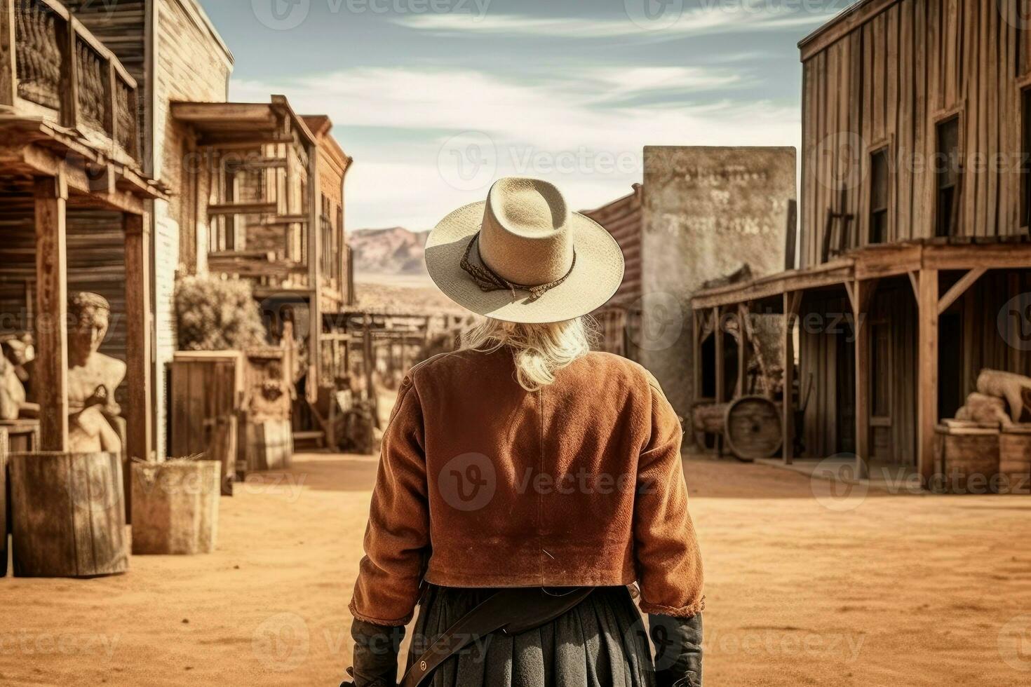 Cowboy old woman wild west. Generate Ai photo