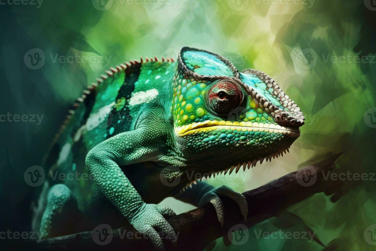 Green chameleon closeup. Generate Ai photo