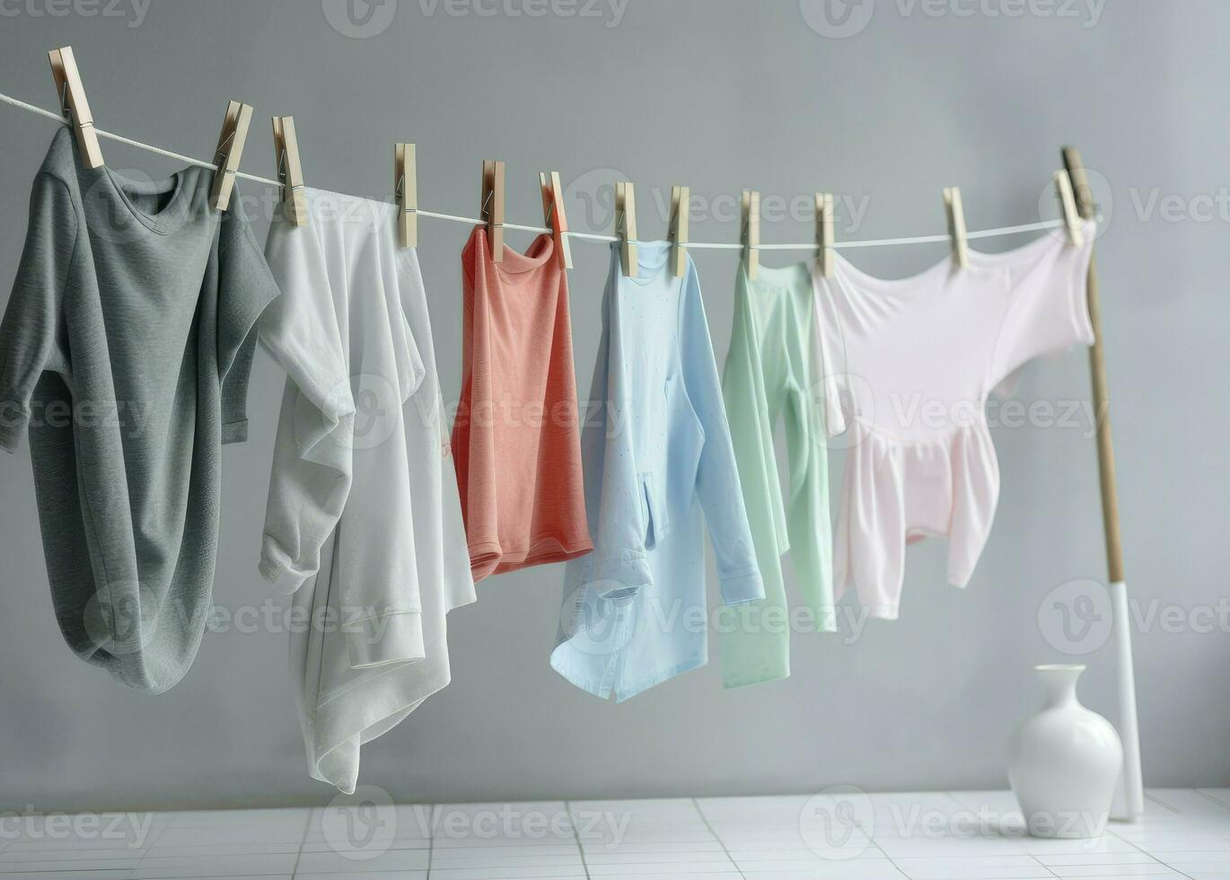 Clothes drying home. Generate Ai photo