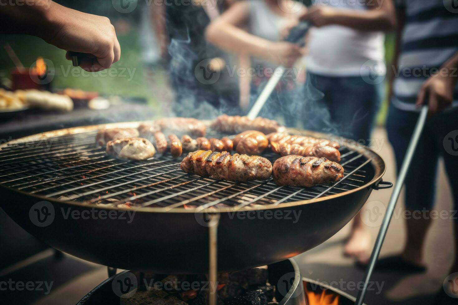 Barbecue party grill smoke. Generate Ai photo