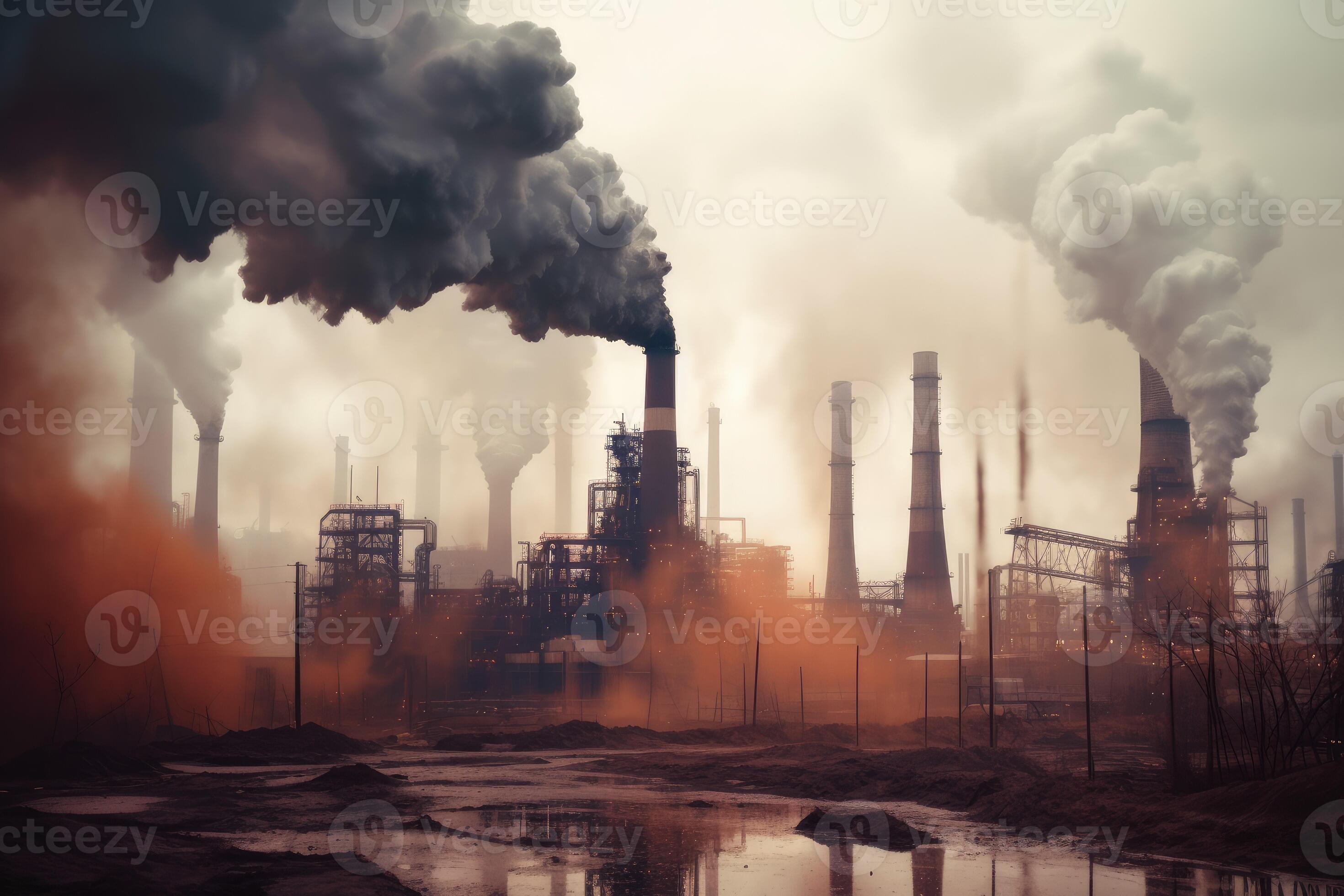 Heavy smoke coming out factory. Generate Ai 24137004 Stock Photo at