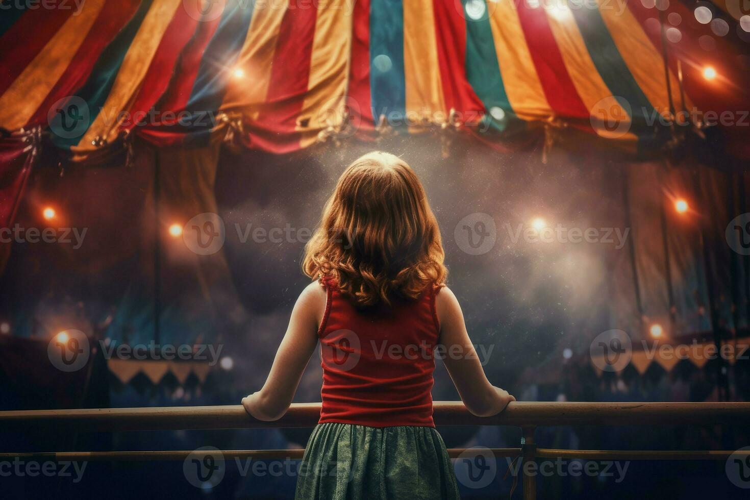 Circus tent arena performer child girl. Generate Ai photo